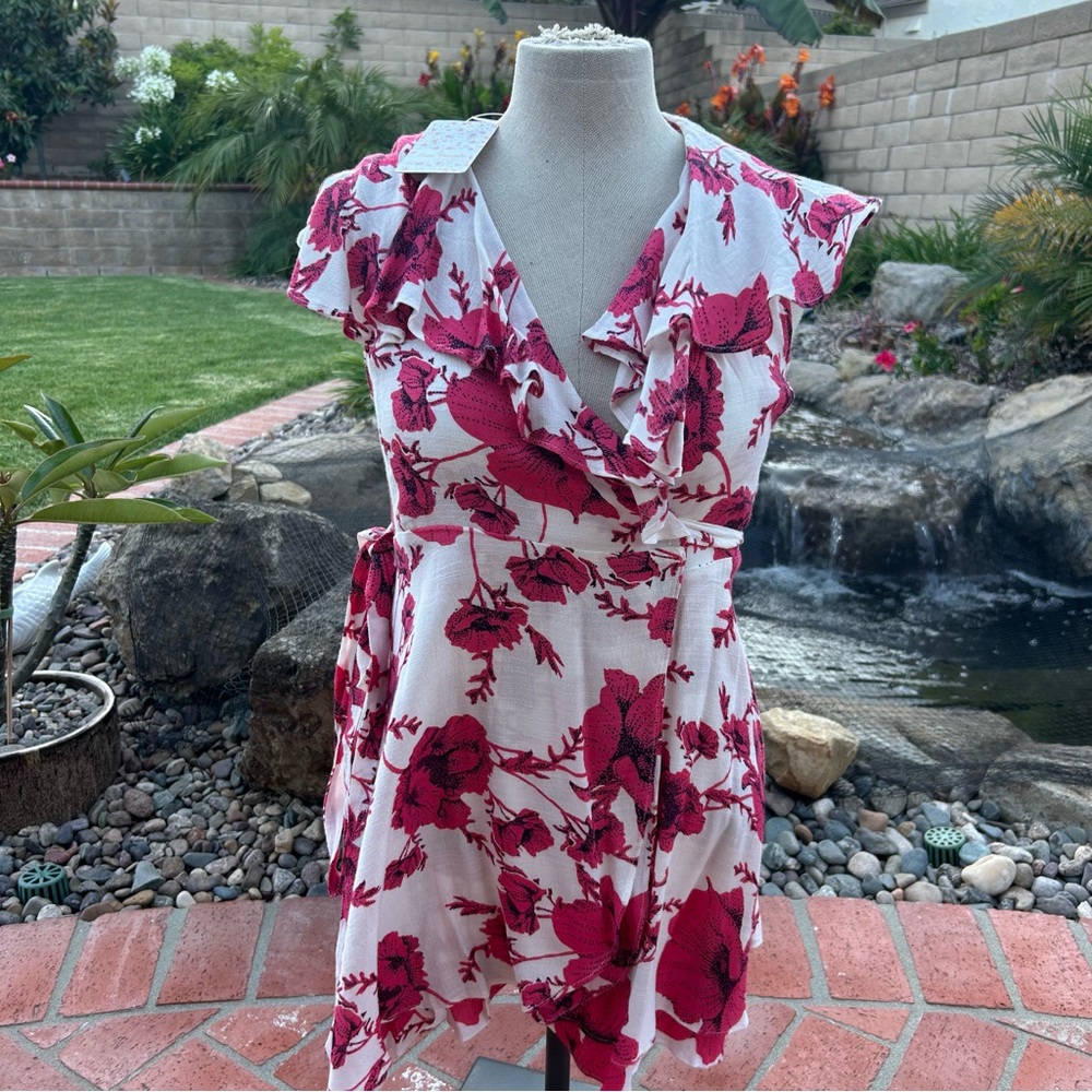 NWT Free People Floral Wrap Dress with Ruffle Sleeves